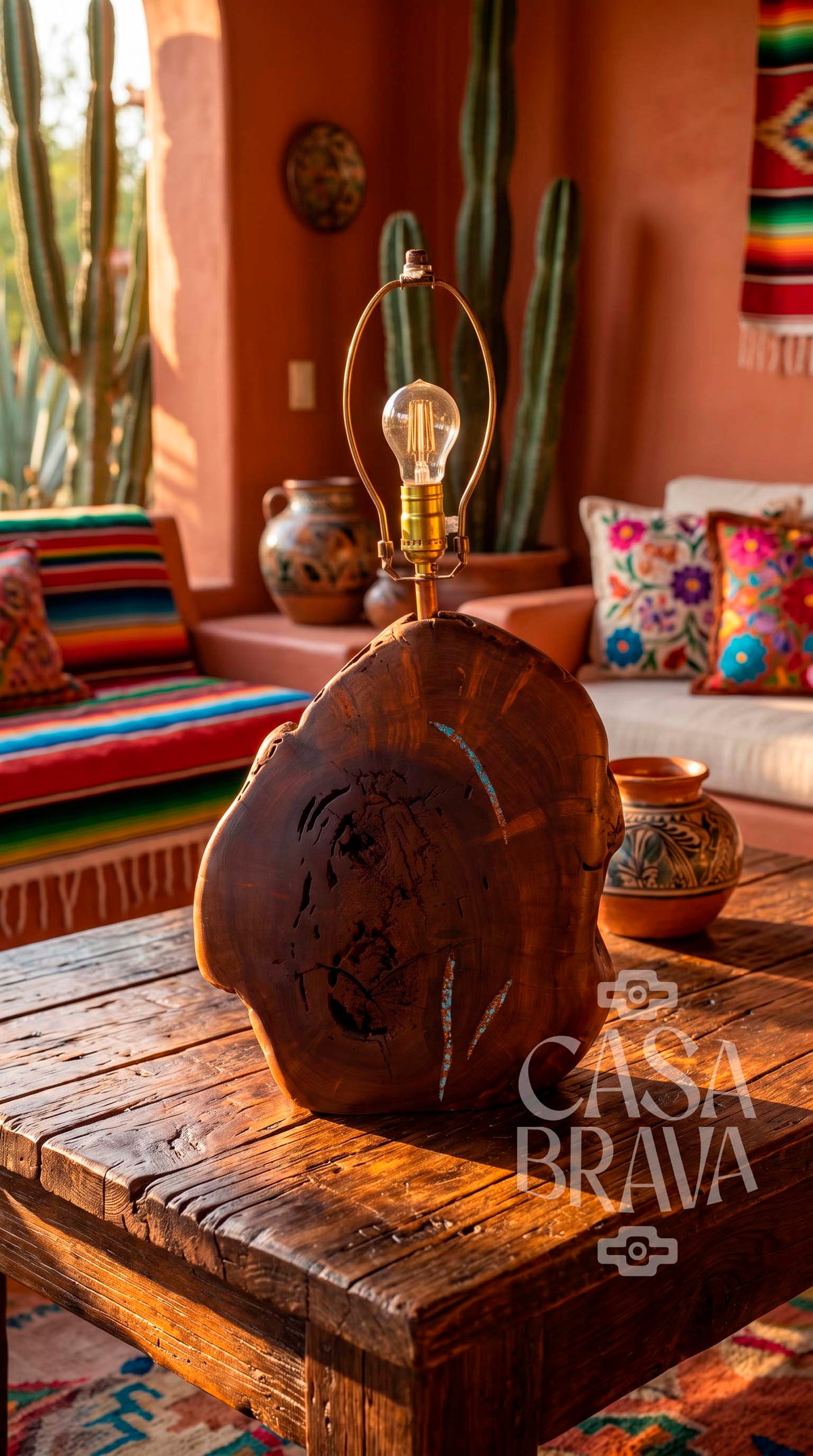 Southwestern Mesquite Lamp with Genuine Turquoise Stone