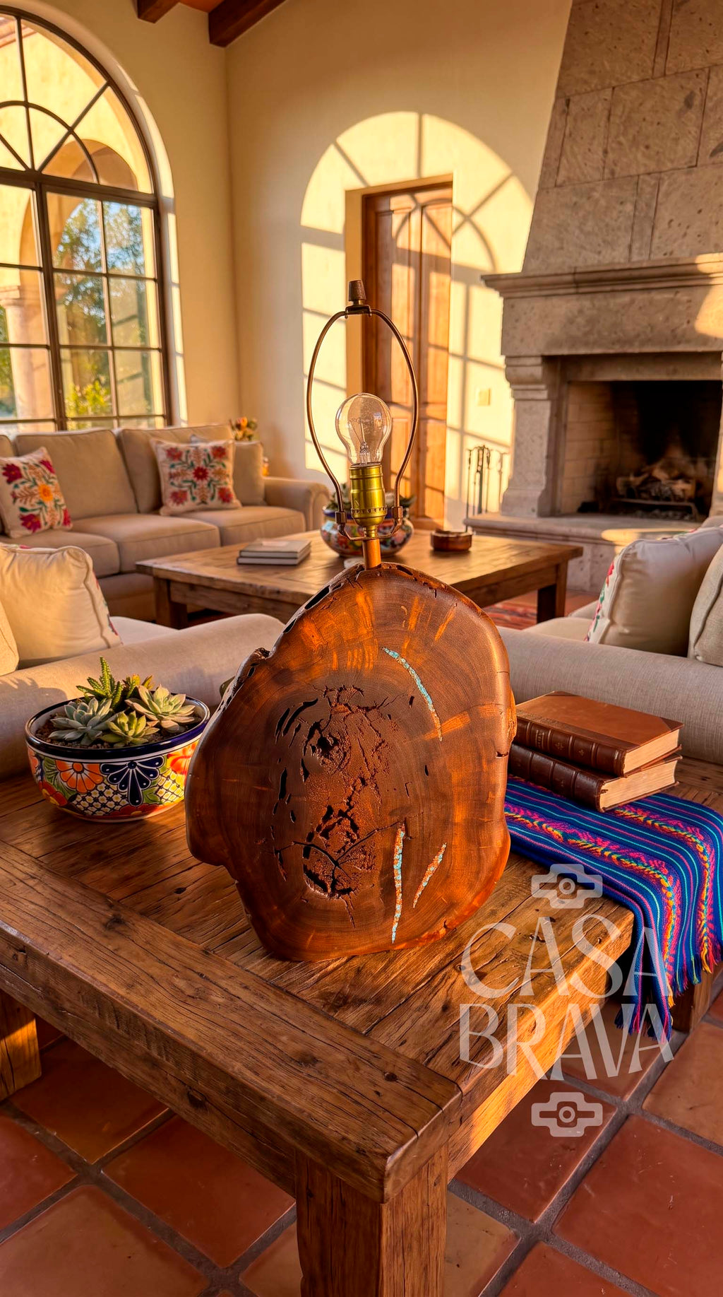 Southwestern Mesquite Lamp with Genuine Turquoise Stone