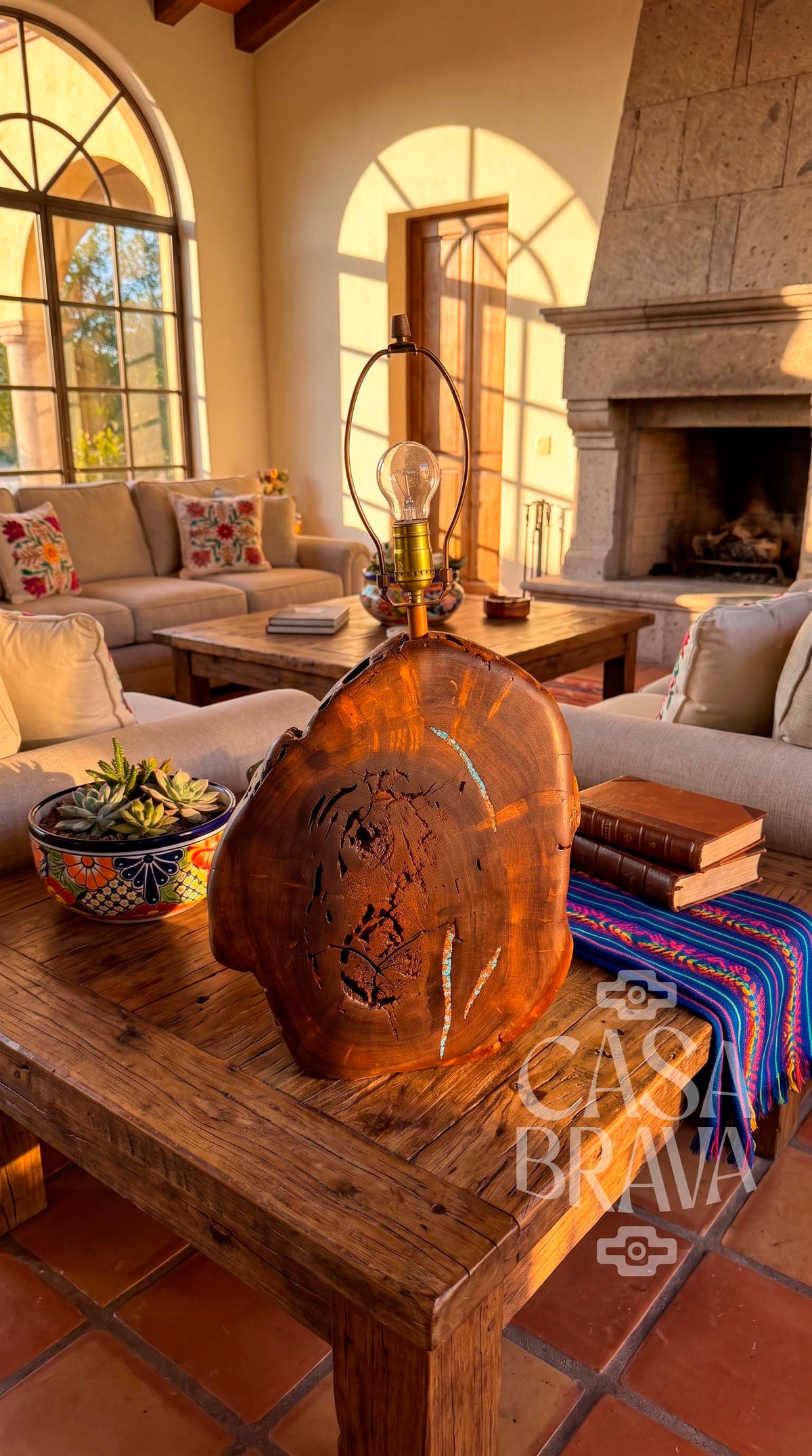 Southwestern Mesquite Lamp with Genuine Turquoise Stone