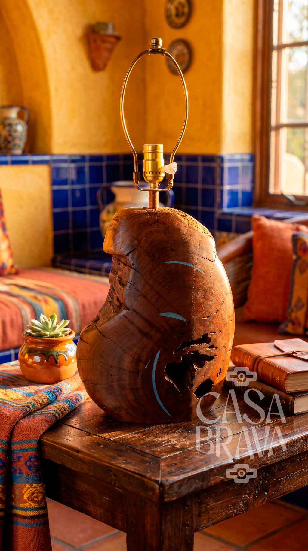 Southwestern Mesquite Lamp with Genuine Turquoise Stone