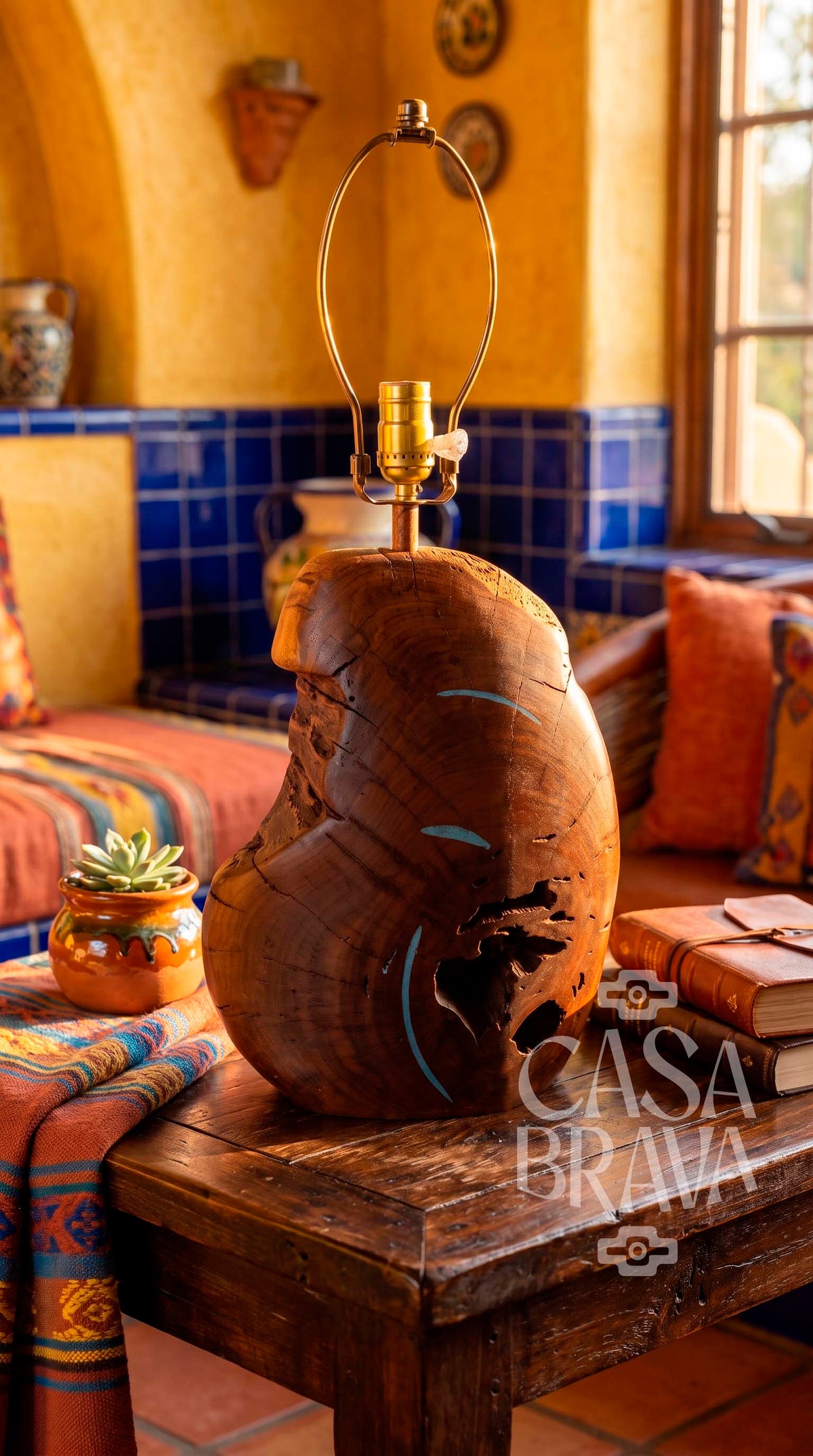 Southwestern Mesquite Lamp with Genuine Turquoise Stone