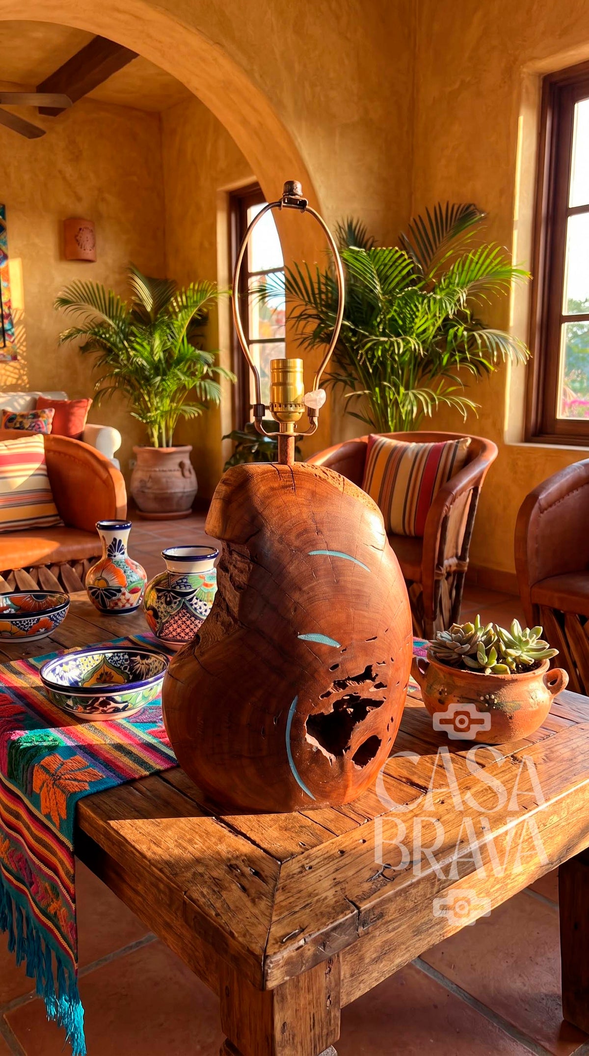 Southwestern Mesquite Lamp with Genuine Turquoise Stone