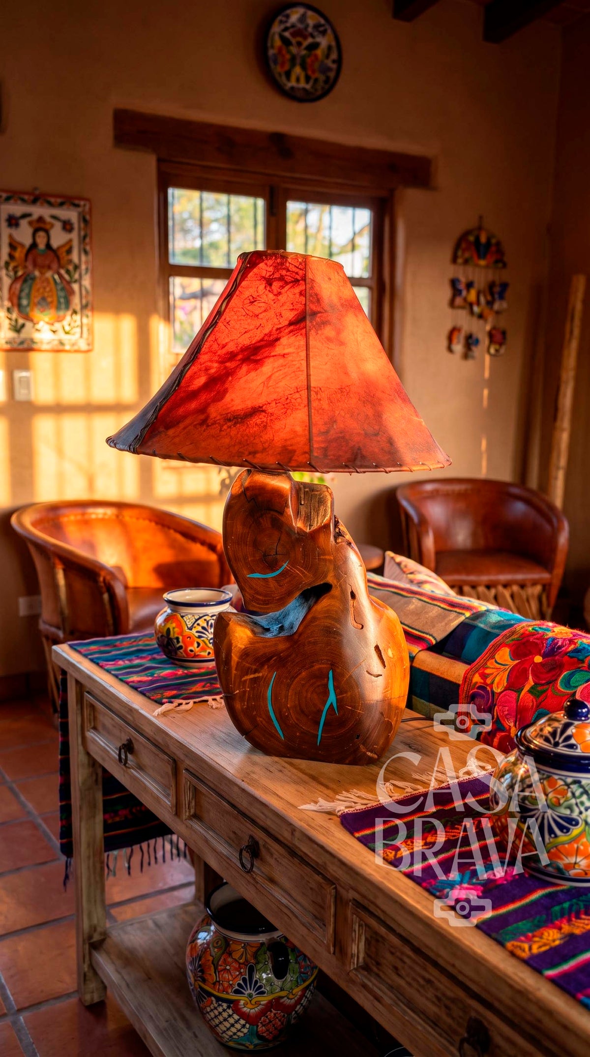 Southwestern Mesquite Lamp with Genuine Turquoise Stone