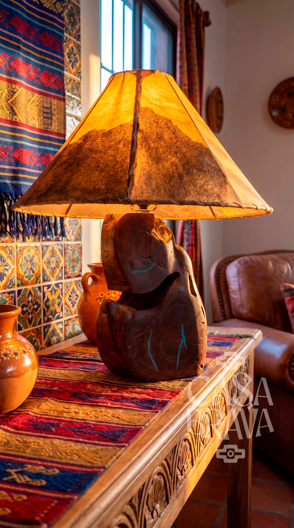 Southwestern Mesquite Lamp with Genuine Turquoise Stone