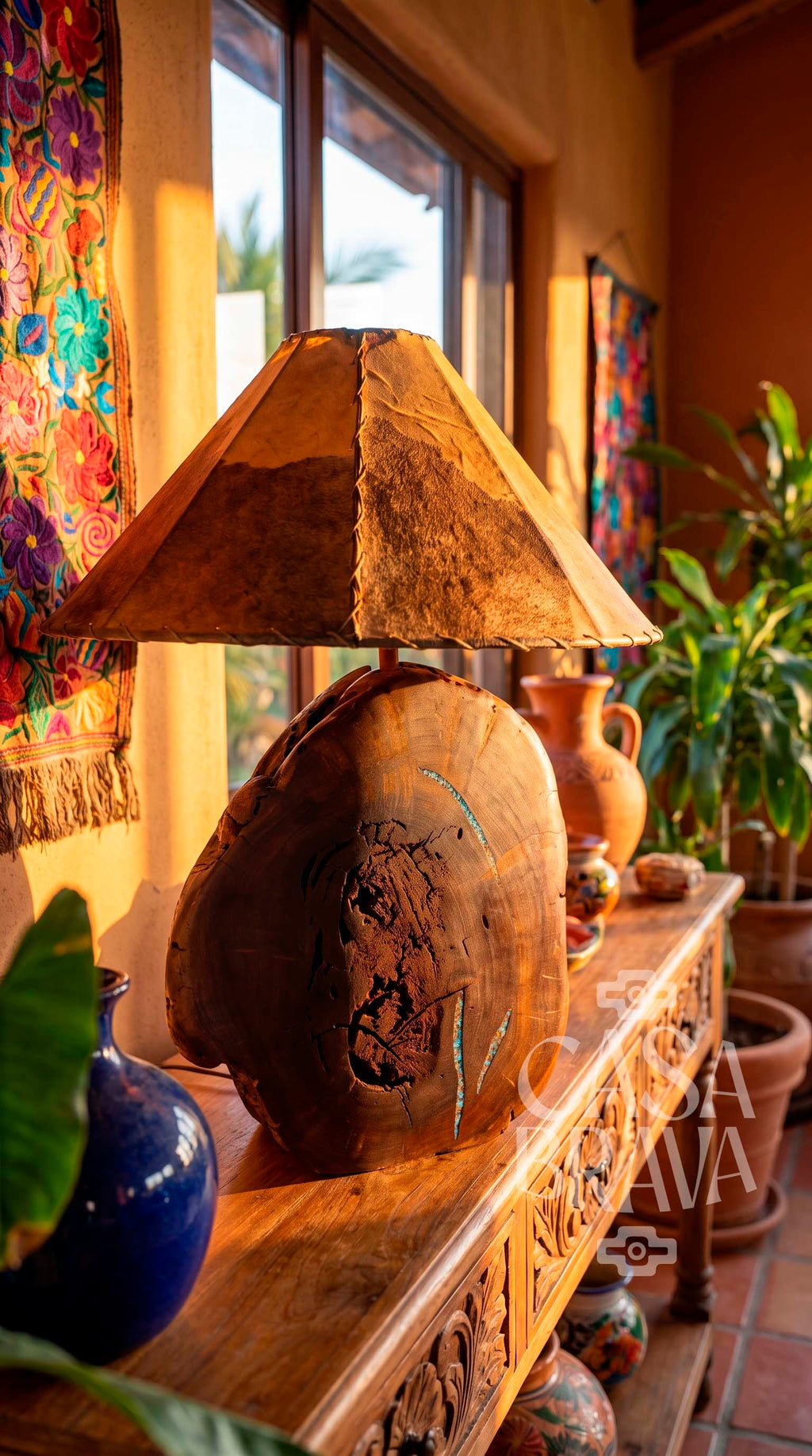 Southwestern Mesquite Lamp with Genuine Turquoise Stone