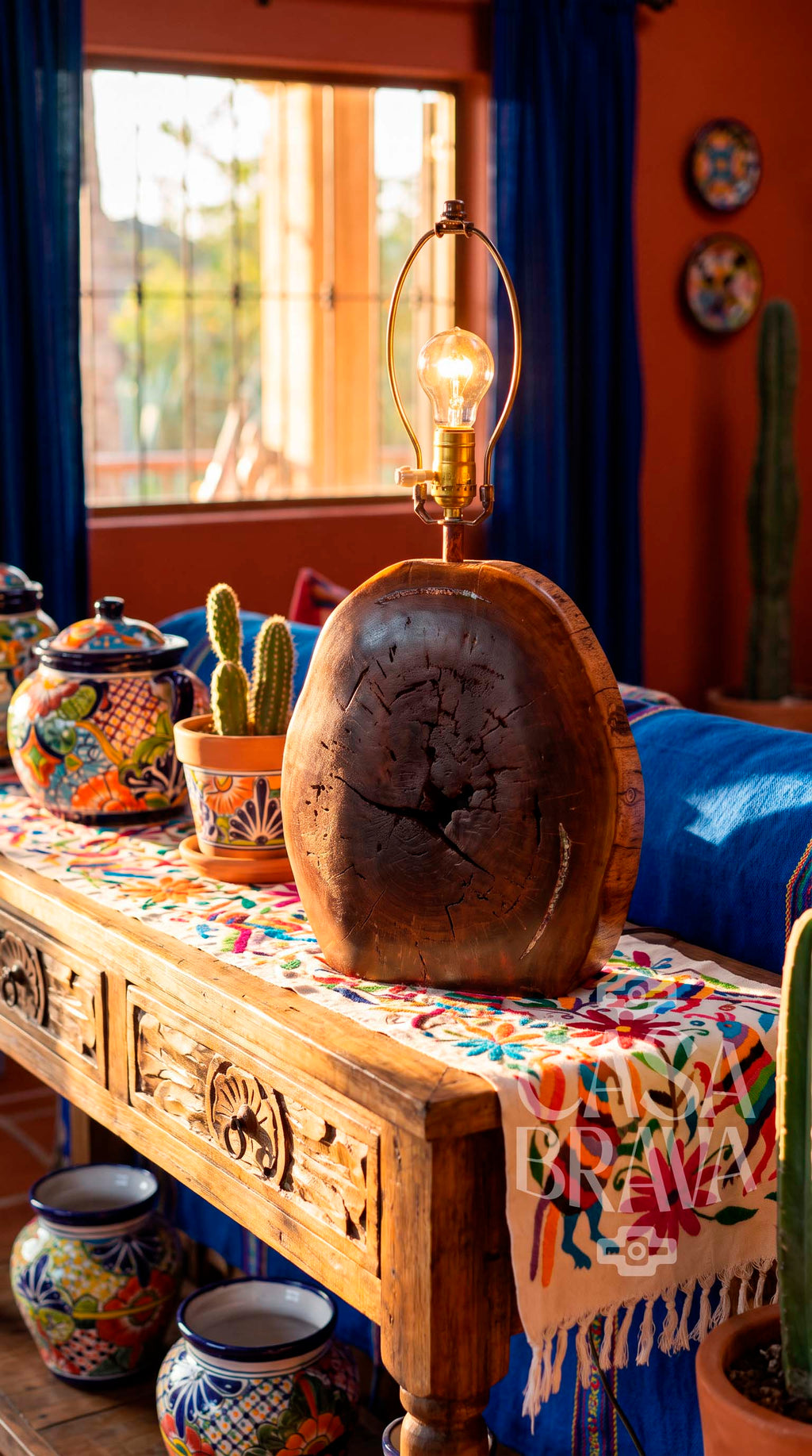 Southwestern Mesquite Lamp with Genuine Turquoise Stone